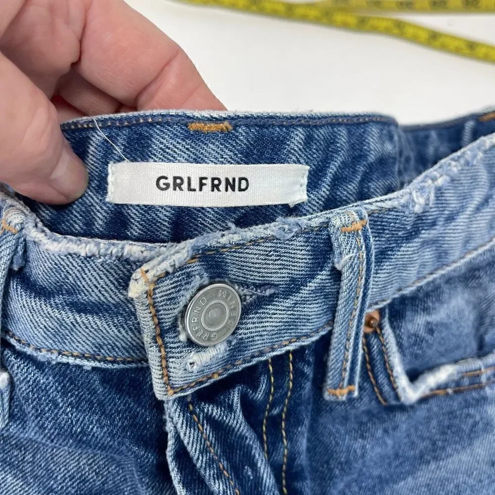 GRLFRND Women's High Rise Blue Denim Cut-Off Short Cotton Button Fly Size 24